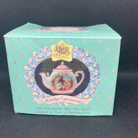 Vintage 1992 Precious Moments "Our Friendship Hits the Spot" Teapot ornament - Picture 4 of 5